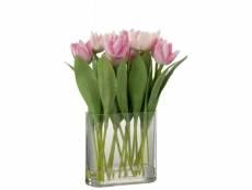 Paris prix - plante artificielle & vase "tulipes" 39cm rose