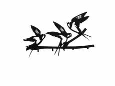 Patère murale 4 crochés takumi 52x32cm 3 oiseaux métal noir