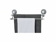 Porte-serviettes gris blanc 2 barres en inox sur ventouses extra adhérentes l 50 cm - tendance