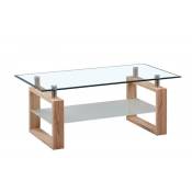 Price Factory - Table basse amora rectangulaire design plateau en verre, coloris chêne. - Marron - Bois