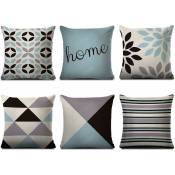 Shining House - Lot de 6 housses de coussin décoratives en lin - 40 x 40 cm - Motif géométrique - Pour canapé, bureau - multicolour