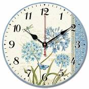 S.W.H Fashiom Simple Fleur Bleue Horloge Murale Creative