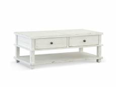 Table basse 2 tiroirs bois blanc 120x60x45cm - décoration d'autrefois