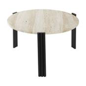 Table basse en acier noir et travertin sable 35 x 60
