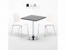 Table carrée noire 70x70cm avec 2 chaises colorées et transparentes set intérieur bar café lollipop platinum
