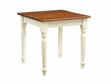 Table non extensible style champêtre en bois massif structure blanche vieillie sur plan en noyer