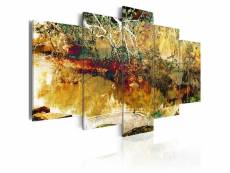 Tableau sur toile en 5 panneaux décoration murale image imprimée cadre en bois à suspendre jardin: abstraction 100x50 cm 11_0002144