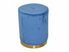 Tabouret avec base métal doré avec revêtement en velours bleu surpiqûres de boutons tabo05023