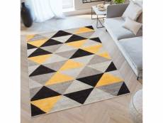 Tapiso lazur tapis salon moderne noir jaune gris triangles