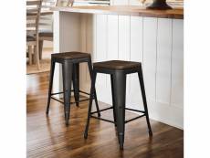4 x chaises de bar hombuy design industriel tabouret haut bistrot bois et métal vintage