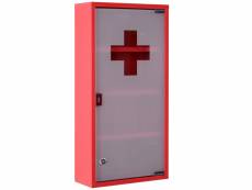 Armoire à pharmacie 3 étagères 4 niveaux verrouillable porte verre trempé dépoli logo croix 30l x 12l x 60h cm acier inox rouge