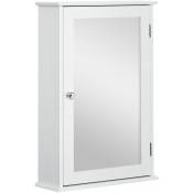 Armoire murale de salle de bain avec miroir - armoire à glace - placard de rangement toilettes - 1 porte, 2 étagères - verre MDF blanc - Blanc