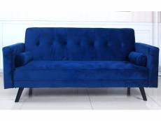 Canapé lit 3 places velours bleu et pieds bois noir cansy 186 cm