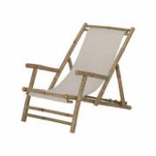 Chaise longue pliable inclinable Korfu bois & tissu beige / Bambou - Bloomingville beige en bois