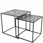 Duo de tables d'appoint en métal - Motifs feuilles - Largeur 40 cm, Profondeur 40 cm, Hauteur 40 cm - Noir