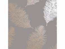 Dutch wallcoverings papier peint fawning feather gris et doré rose