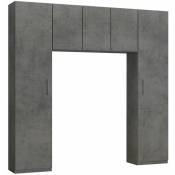 Ensemble de rangement pont 3 portes gris béton largeur 230 cm - gris