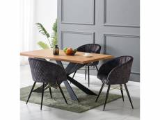 Eva - ensemble table à manger 4 à 6 personnes décor chêne + 4 chaises en velours noires - style contemporain