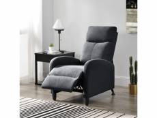 Fauteuil relaxant avec dossier inclinable et repose-pieds housse textile gris foncé 102x60x92 cm [en.casa]