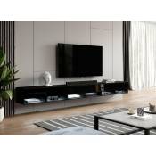 Furnix - Armoire tv alyx 300 cm (3x100cm) Buffet bas Commode tv noir/noir brillant