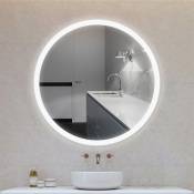 Haloyo - Miroir de salle de bain rond, Ceinture givrée, blanc froid, anti-buée 60*60*4.5cm Miroir Mural Rond Lumineux Salle De Bain led Éclairage