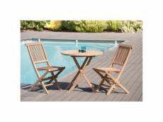 Harris - salon de jardin en bois teck 2 personnes - ensemble de jardin - 1 table ronde pliante 80 cm et 2 chaises