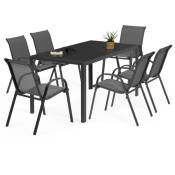 Idmarket - Salon de jardin madrid table 150 cm et 6 chaises empilables gris anthracite - Gris