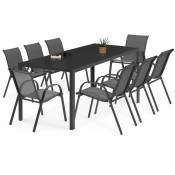 Idmarket - Salon de jardin madrid - Table 190 cm et 8 chaises empilables - Gris anthracite - Gris