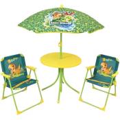Jurassic Salon de jardin dinosaures - 1 table 46 x ø46 cm, 2 chaises 53 x 38,5 x 37,5 cm et 1 parasol 125 x ø100 cm - Fun House
