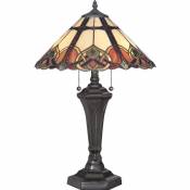 Lampe de table, lampe de bureau, lampe d'appoint, verre Tiffany, acier, bronze, 2 flammes