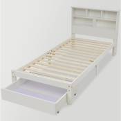 Lit d'enfant avec tiroirs et bibliothèque Junior Lit simple en bois massif 90x200cm blanc - Blanc
