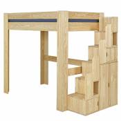 Lit mezzanine 2 places avec bureau bois massif 140x190 cm