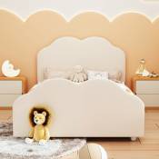 Lit rembourré pour enfant, 90 x 200 cm, tête et pied de lit haut nuage, beige