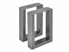 Lot de 2 pieds de table de meuble rectangulaire banc métal acier 43 cm gris helloshop26 03_0003658