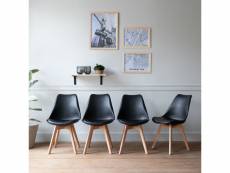 Lot de 4 chaises scandinaves nora noires avec coussin