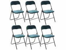 Lot de 6 chaises pliantes effet velours - bleu