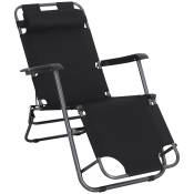 Outsunny Chaise Longue inclinable transat Bain de Soleil fauteuil relax jardin 2 en 1 Pliant têtière Amovible Toile Oxford Facile d'entretien Noir