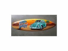 "planche de surf coccinelle bleu welcome to paradise 60x17cm deco bois"