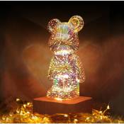 Qiyao - 3D Feu d'artifice Ours Veilleuse 8 Couleurs Changer led Ours Lampe Lumineux Décoration de Table Cadeau pour Filles Enfants - RWLampe à poser