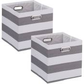 Relaxdays - Boîtes de rangement en tissu, lot de 2, avec rayures, HxLxP : 30,5 x 30,5 x 30 cm, bacs pliables, gris - blanc