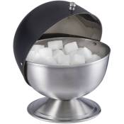 Relaxdays - Sucrier, acier inoxydable, boîte à sucre en morceaux avec couvercle, bonbons, HxD : 15,5 x 14 cm, noir/argenté