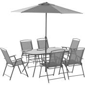 Salon de jardin 6 places avec parasol susan gris
