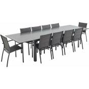 Salon de jardin table extensible - Odenton - Grande table en aluminium 235/335cm et 10 assises en textilène Anthracite / Gris foncé - Anthracite