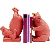 Serre-livres hippopotames en polyrésine rose H29