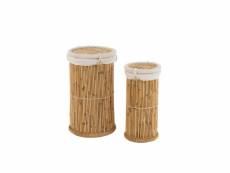 Set de 2 paniers cylindre bambou naturel-blanc - l