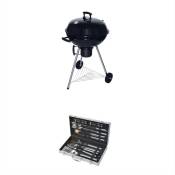 Sweeek - Barbecue charbon de bois Georges + mallette d'ustensiles 18 accessoires - Noir