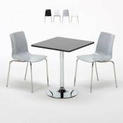 Table Carrée Noire 70x70cm Avec 2 Chaises Colorées Et Transparentes Set Intérieur Bar Café Lollipop Platinum Couleur: Gris