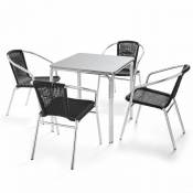 Table de jardin carrée en aluminium et 4 chaises - Noir