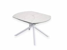 Table de repas extensible mikado plateau céramique marbre blanc collé sur verre trempé, piétement en métal blanc mat 20100891622
