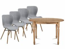 Table ronde extensible pieds tournés d115 + 4 chaises